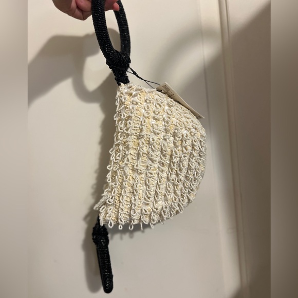 Zara Beaded Evening Mini Purse Tote Bag Cream Black Bridesmaid Wedding TikTok - Picture 3 of 13
